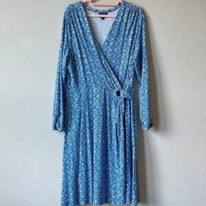 Pendleton Blue & White Faux Wrap Midi Dress Long Sleeve Knit SandDollar Print XL